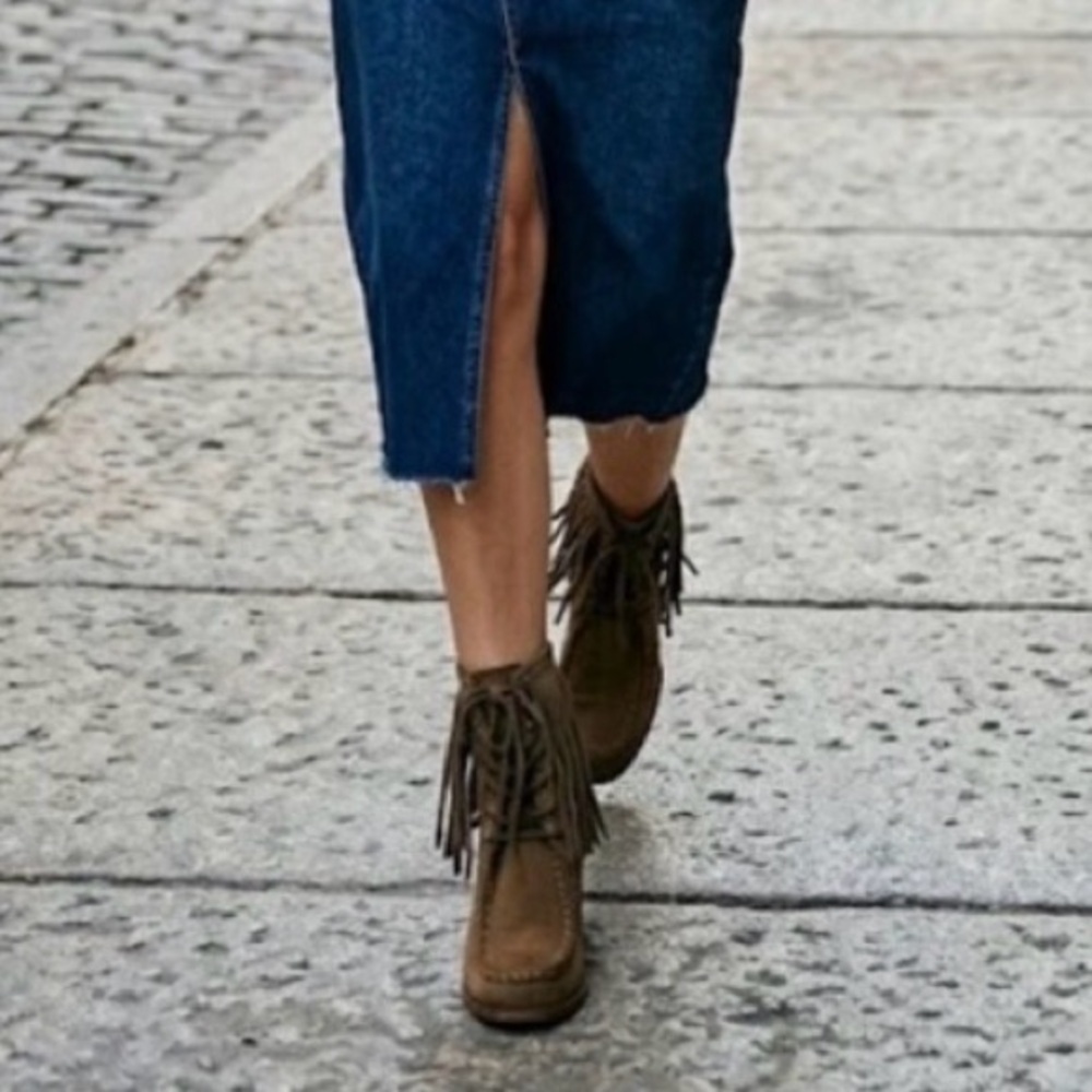 FRYE Fringe Suede Brown Parker Lace-Up Boots 8 Streetwear Boho granola western - Picture 2 of 13